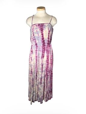 Romantic Gypsy Multicolor Tie-Dye Smocked Bodice Maxi Sundress Size Large